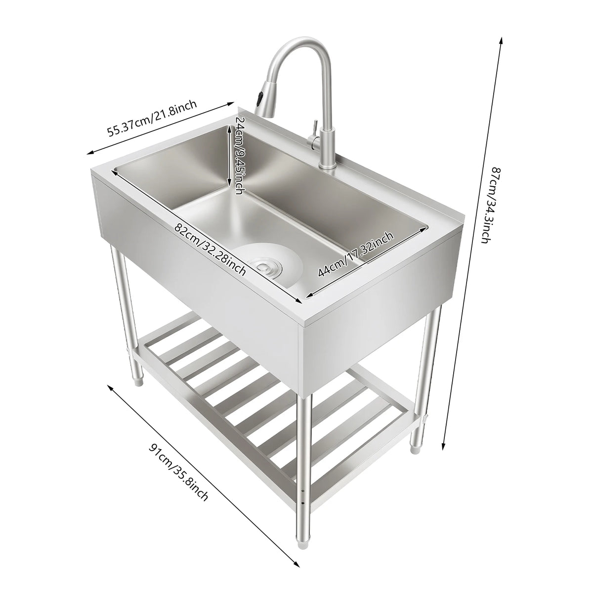Stainless Steel Utility Sink With Faucet And Drainboard