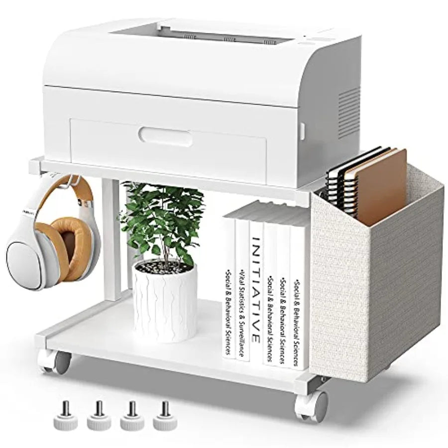 Modern Wooden 2 Tier Under Desk Printer Stand With Office Desktop Organizer