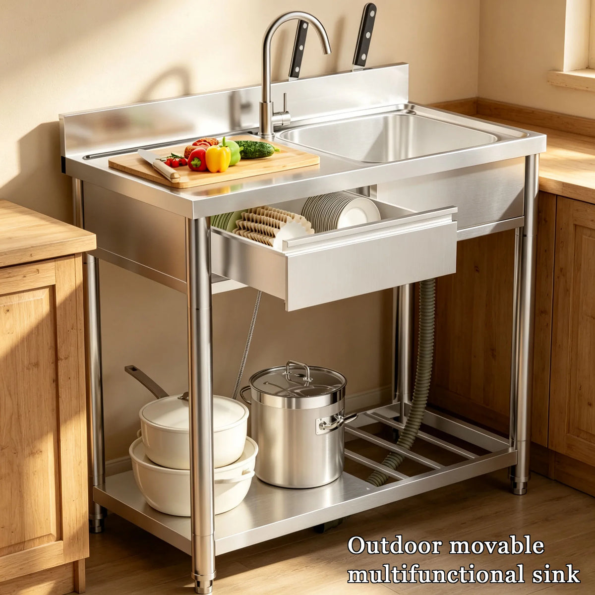 Iosn Outdoor Utility Sink With Workbench And Storage Shelf