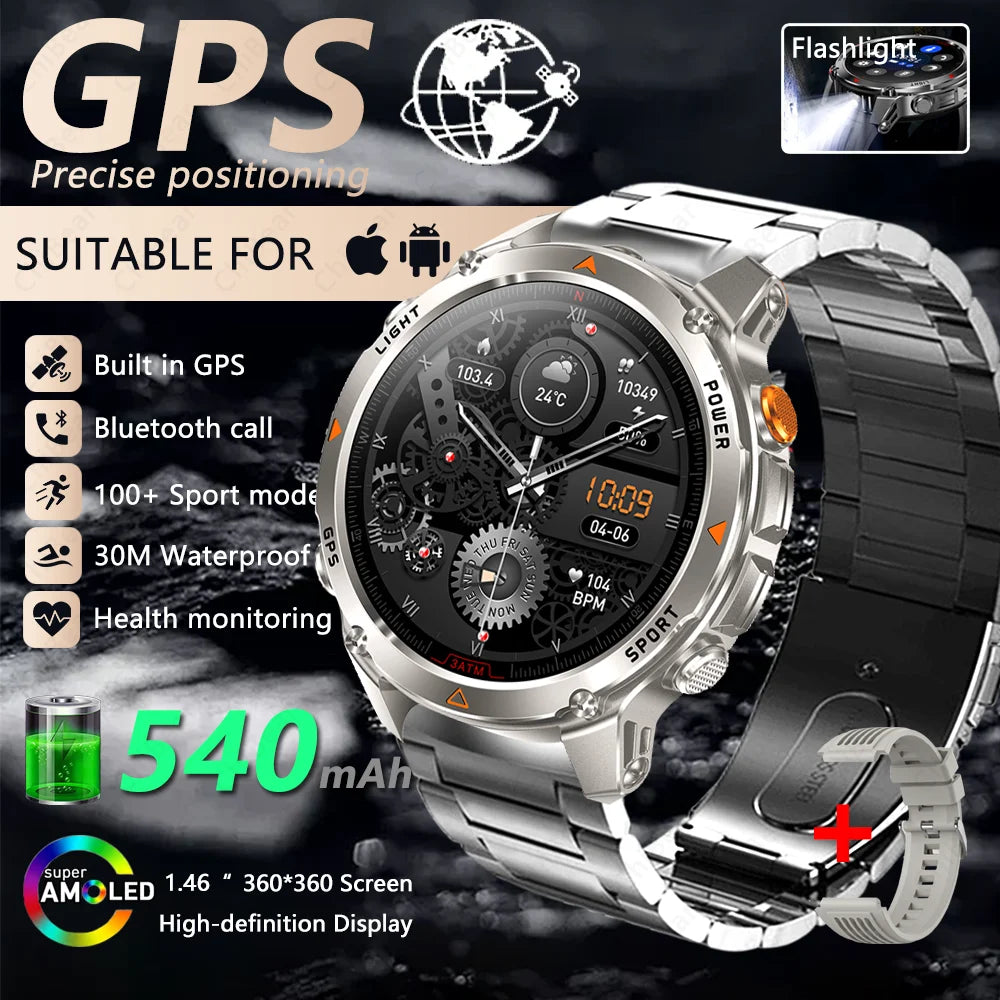 2026 New GPS Map Navigation Smart Watch Men Women Amoled Screen 3ATM Waterproof Sports Compass Health Bluetooth Call Smartwatch