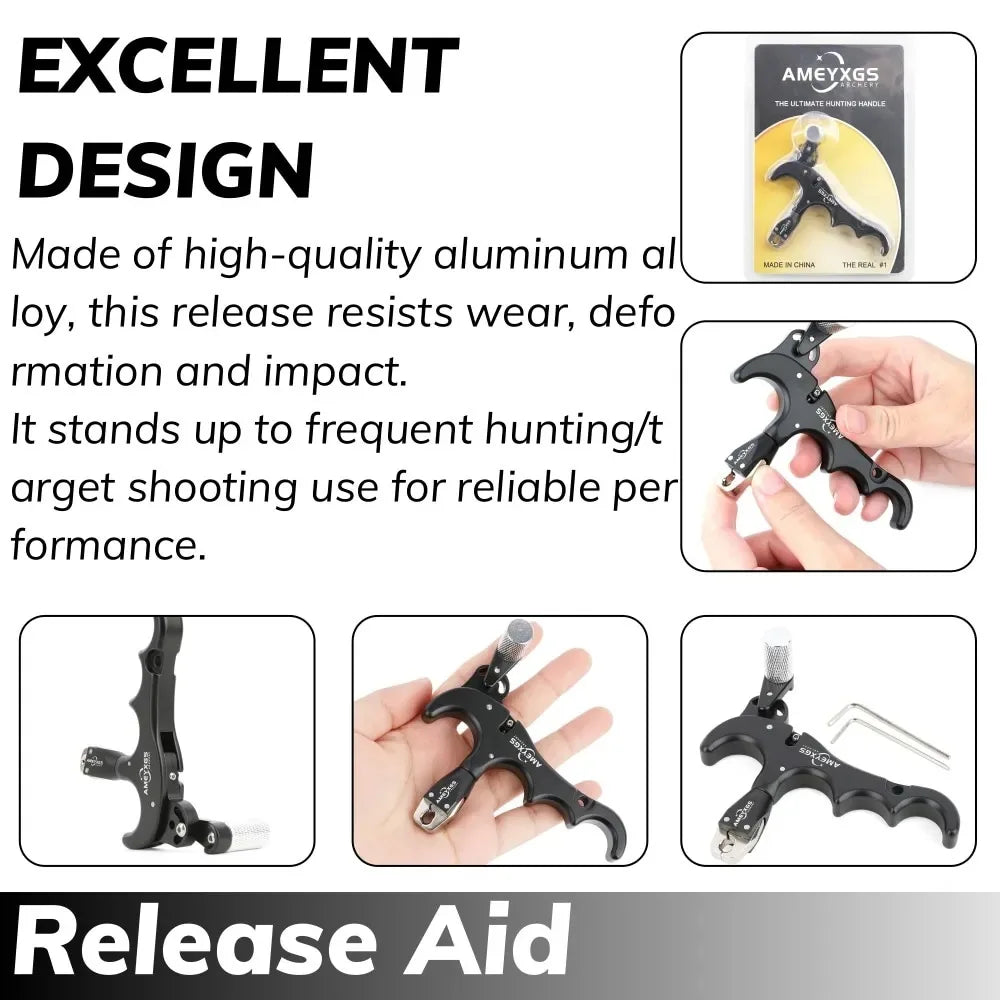 Compound Bow 4 Finger Release Aids Aluminum Alloy 360° Rotatable Jaws Left Right Hand Compatible Adjustable Trigger Archery Shooting Accessories
