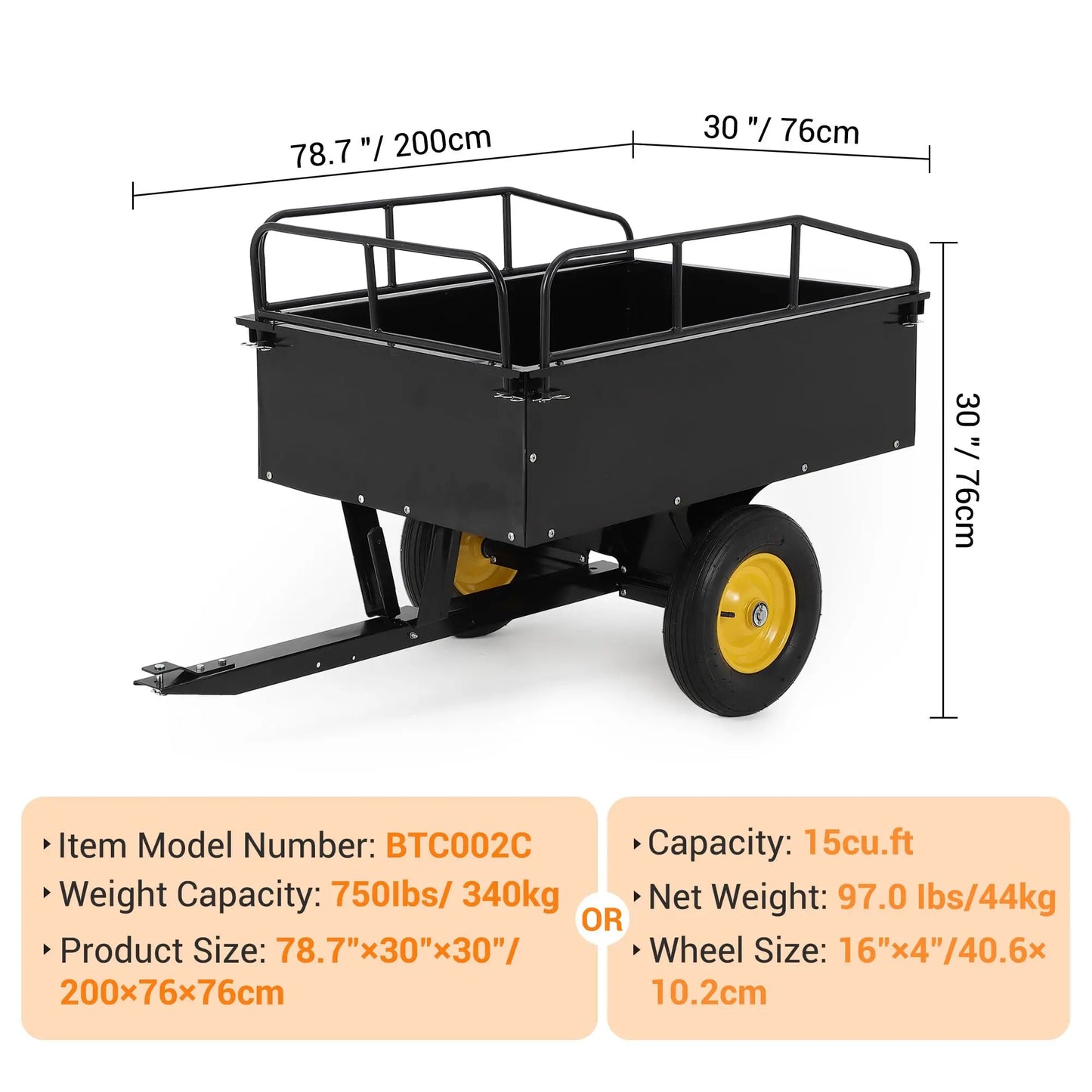 HiMiss Steel Dump Cart With Removable Sides For Outdoor