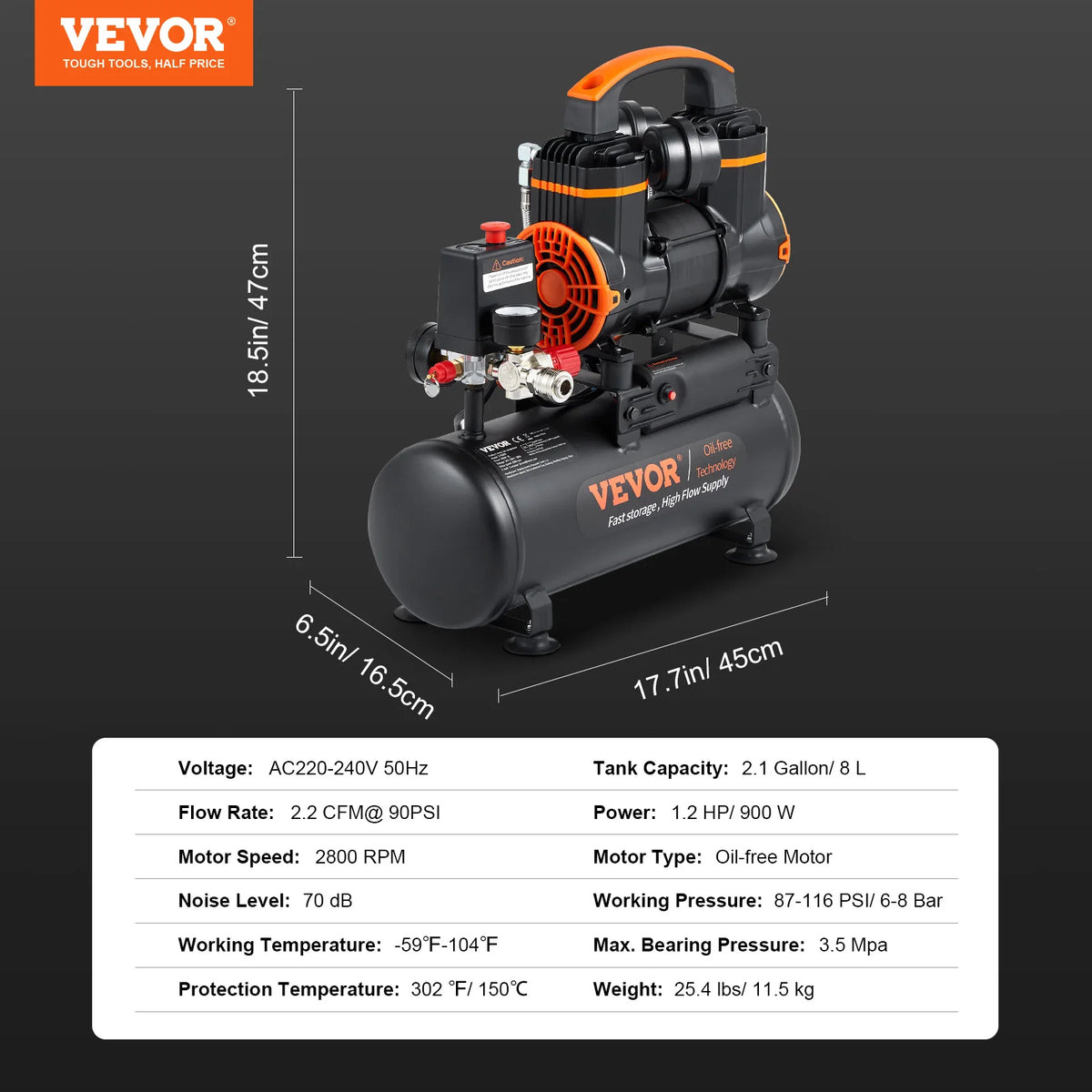 Silent Oil Free Air Compressor For Repair Tire Inflation
