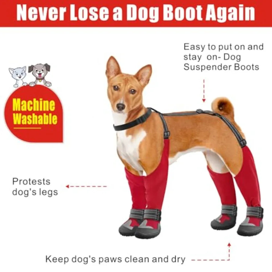 Adjustable Waterproof Dog Suspender Boots For Snow Rain Hiking