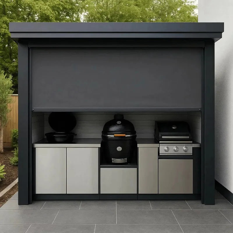 Stainless Steel Outdoor BBQ Kitchen Pod With Roller Shutters