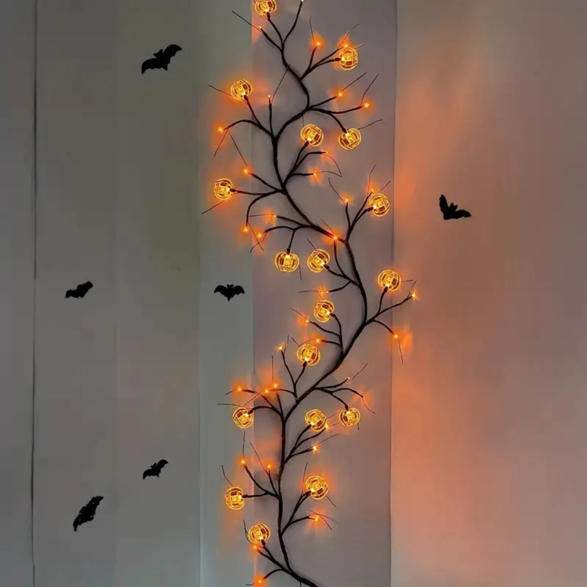 Halloween Pumpkin String Light Flexible Willow Vine Garden Garland