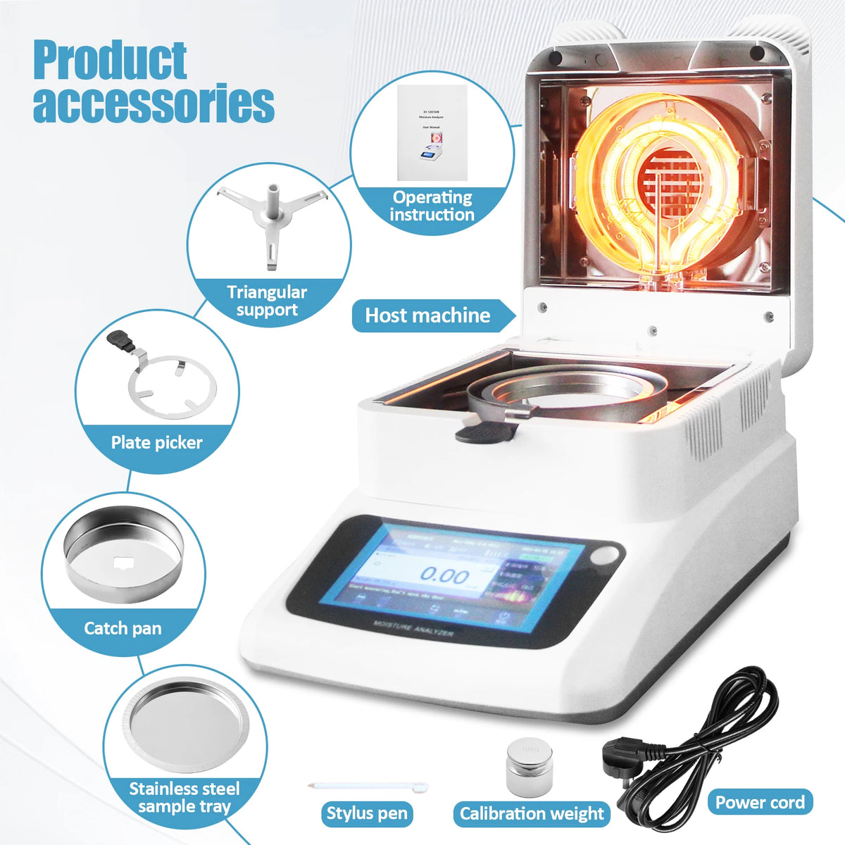 Moisture Analyzer, 0.001g Accuracy Grain Moisture Meter, 120g Capacity Lab Moisture Analyzer Meter with RS232 Interface for Rapid Moisture Test