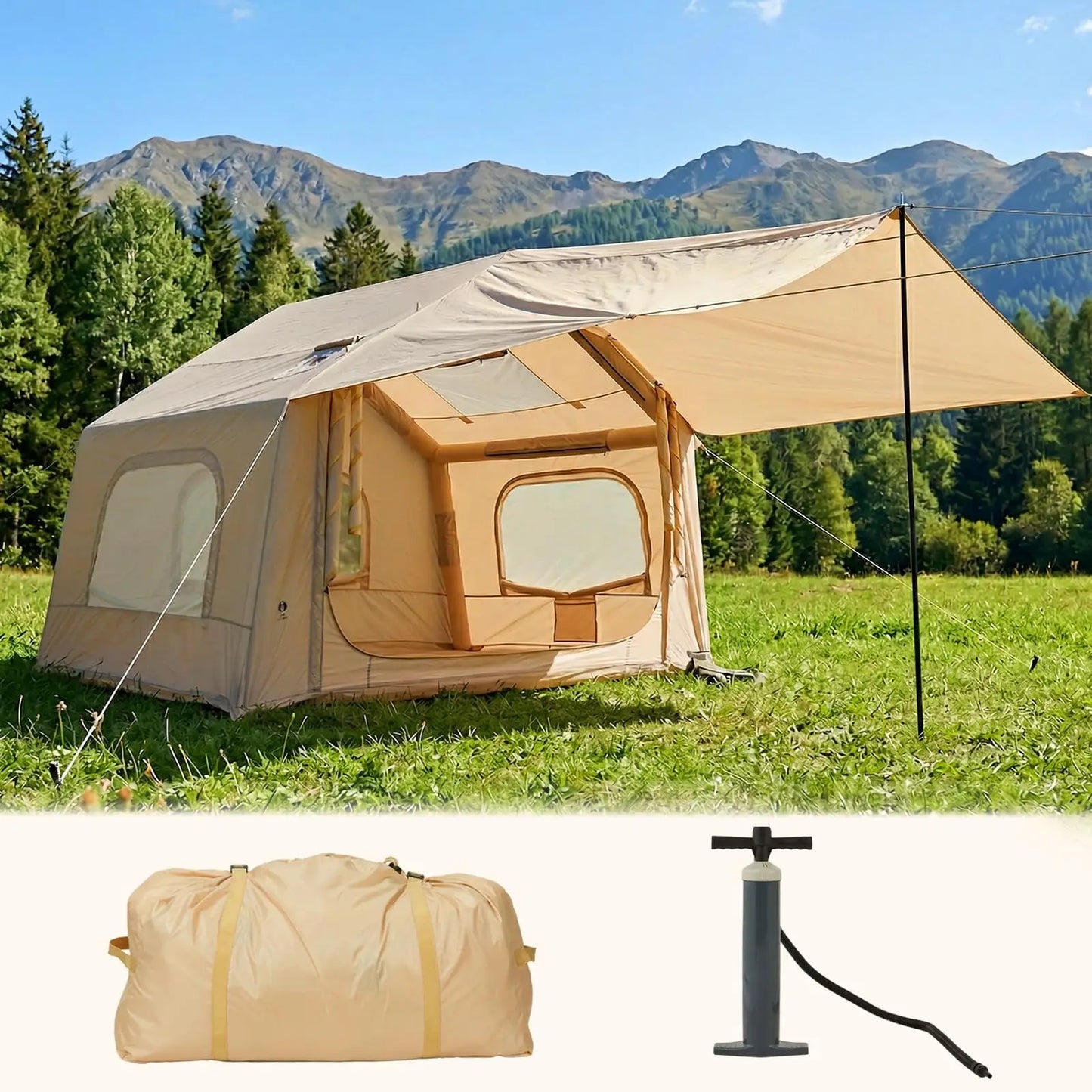 Inflatable Outdoor Camping Tent With Skylight And Canopy