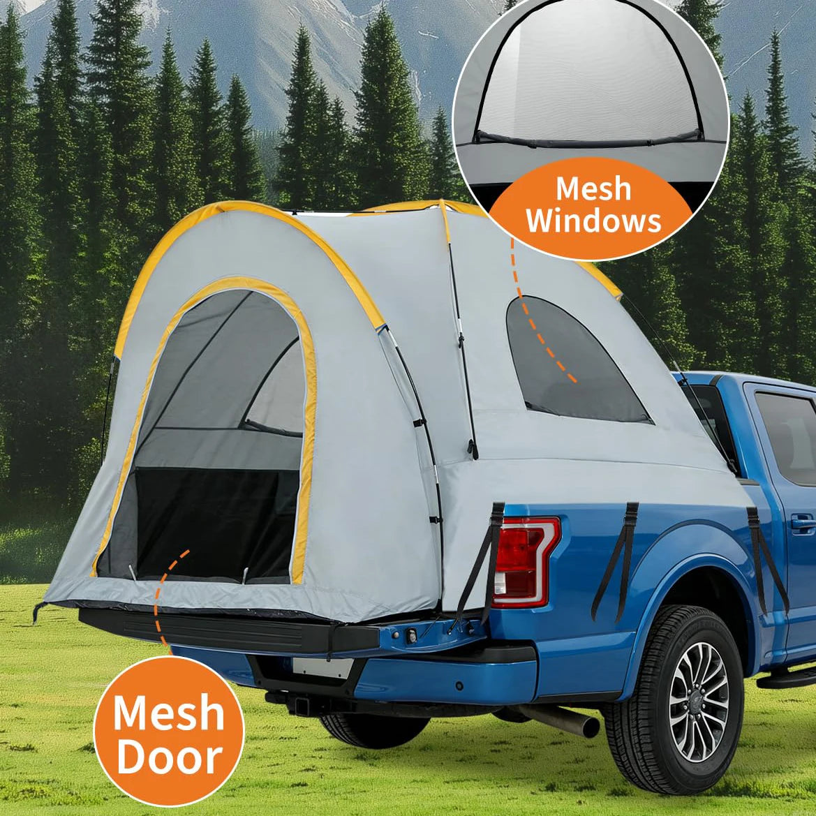 Waterproof Double Layer Pickup Truck Bed Tent with Awning or not – 210D Oxford, UPF 50+ Sun Protection, Fits 5-6.5ft Small & Mid-Size Truck Beds, Easy Setup, Portable Outdoor Camping Shelter for Road Trips, Tailgating, Over