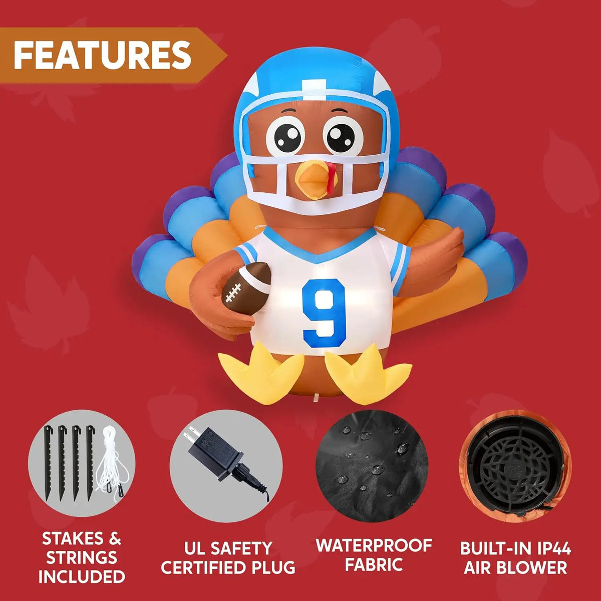 Joyfy Light Up Thanksgiving Turkey Inflatable With Football Outdoor Decor