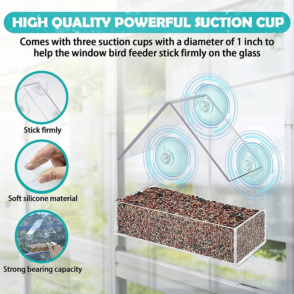 Transparent Acrylic Window Bird Feeder With Suction Cups