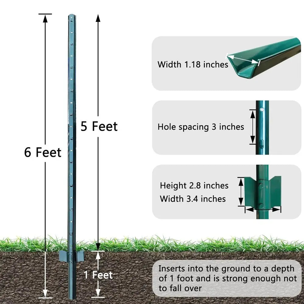 10-Pack Heavy-Duty Metal U-Posts with Step-in Stakes, No Need for Digging or Garden Wire for 5-Foot Mesh Fencing and Yard Signs