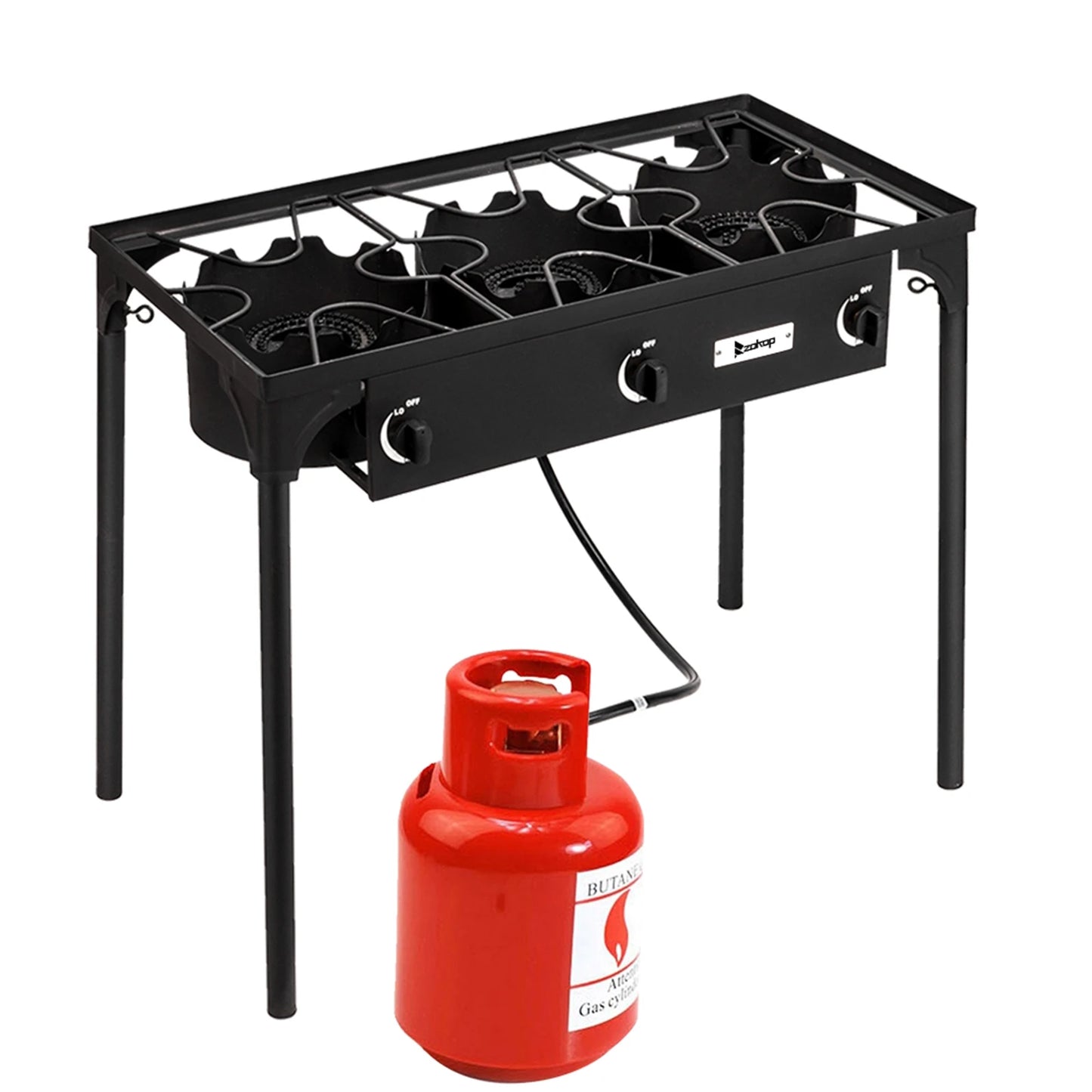 Portable Outdoor Propane Stove With Three Durable Cast Iron Burners