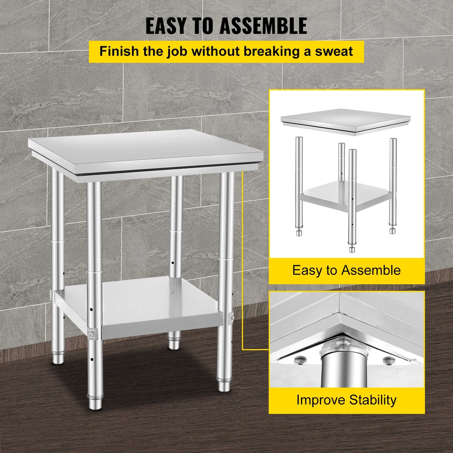 SucceBuy Stainless Steel Kitchen Work Bench With Undershelf
