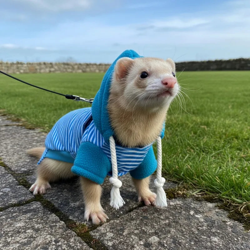 Soft Ferret Hooded Walking Outfit With Built In Leash Hole