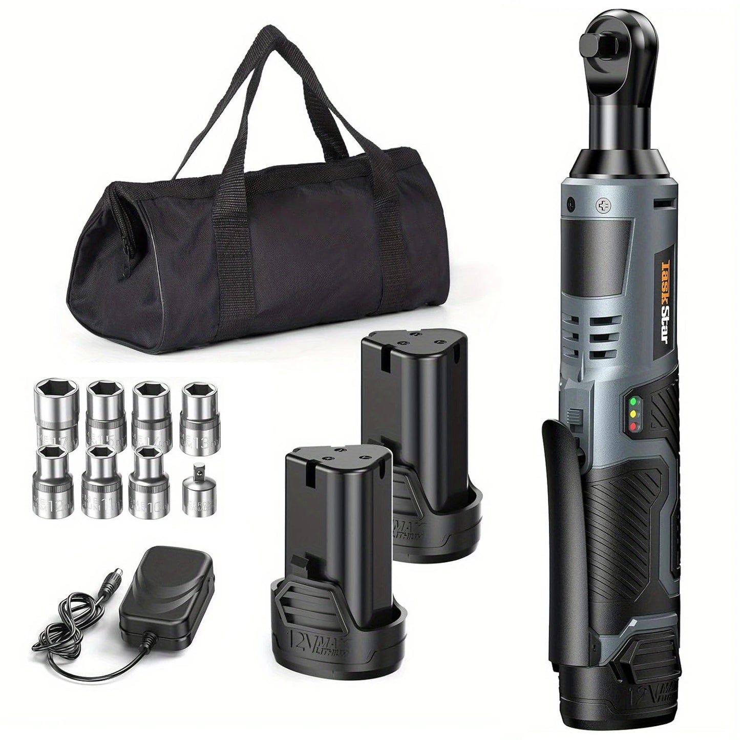 TaskStar 12V Cordless Brushless Electric Ratchet Wrench Kit