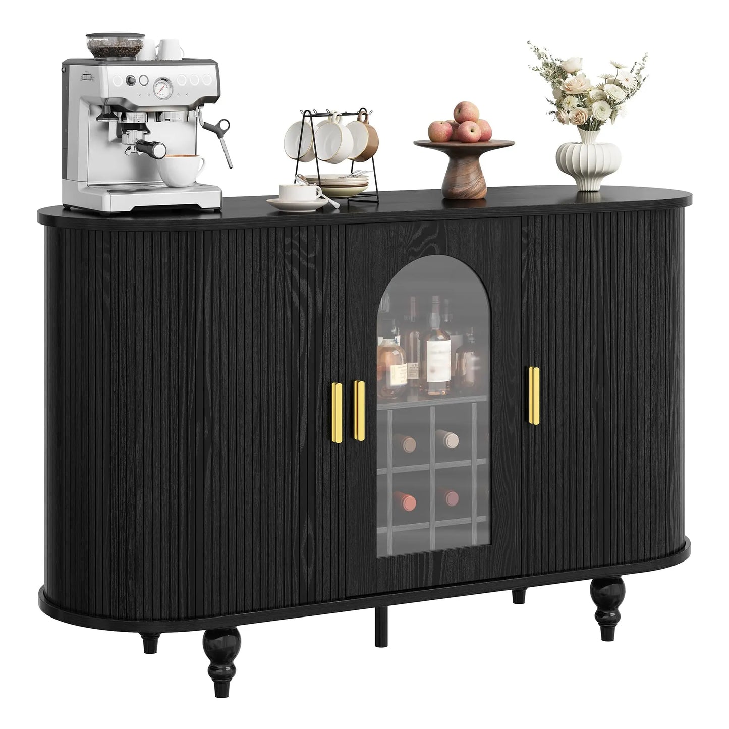 HiMISS Modern Bar Cabinet With Glass Doors And Wine Storage