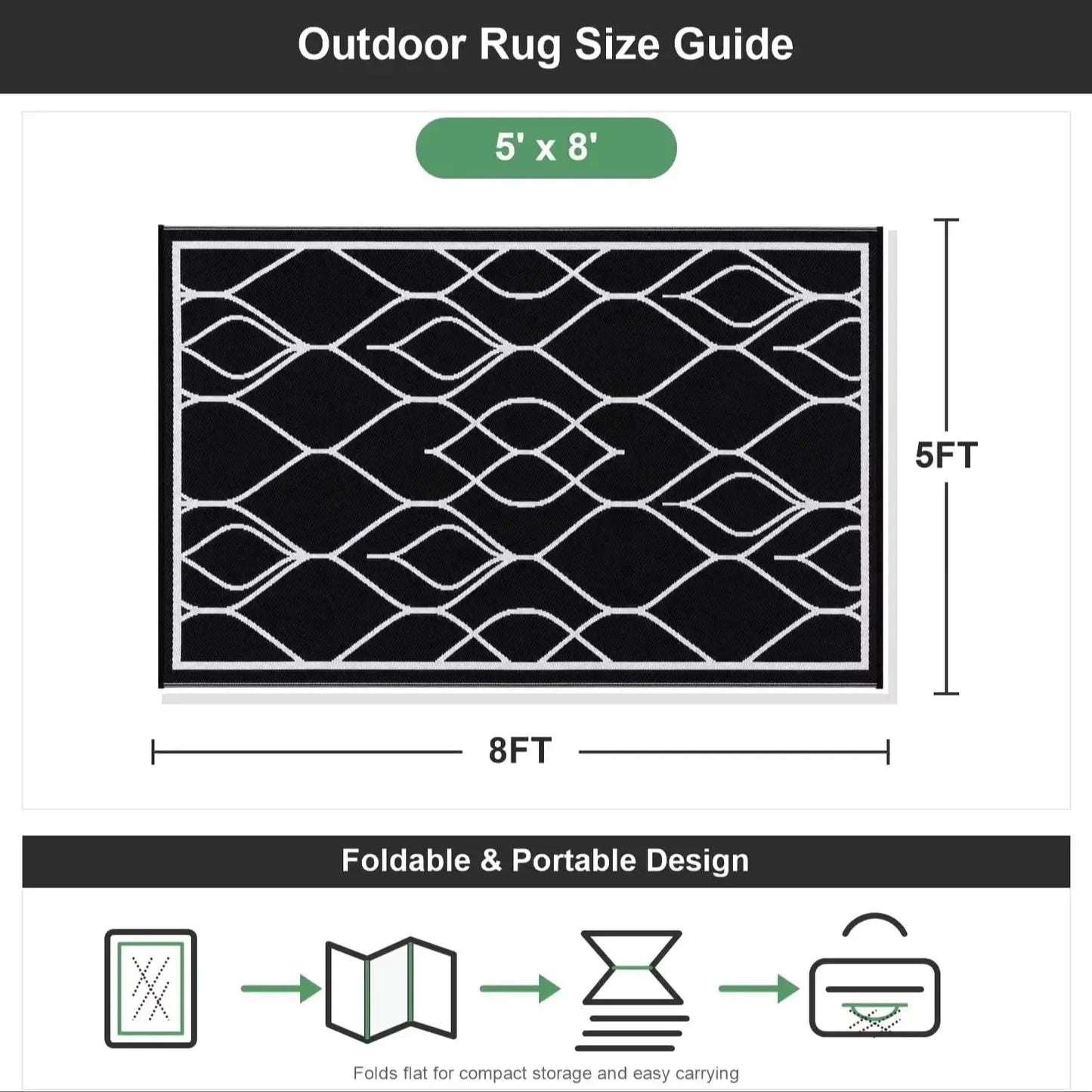 Waterproof Reversible Plastic Straw Patio Rug With Quick Dry Design