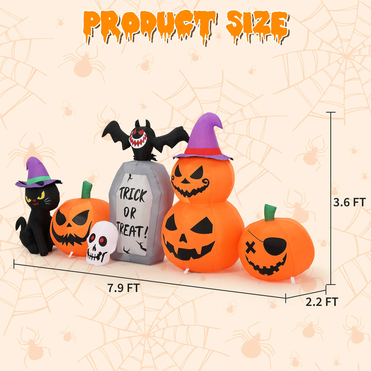 HiMISS Halloween Black Cat Pumpkin Tombstone Inflatable LED Yard Decor