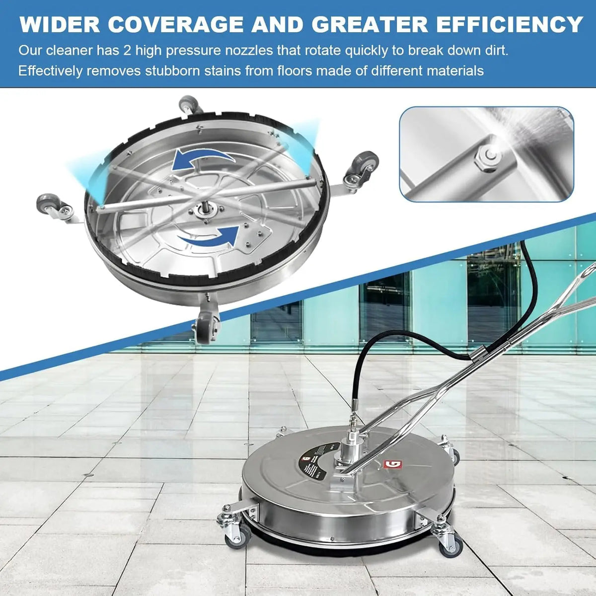20" Pressure Power Washer Surface Cleaner 4600PSI with 4 Wheels & Dual Handles 3/8" Quick Connect for Concrete Driveway Sidewalk