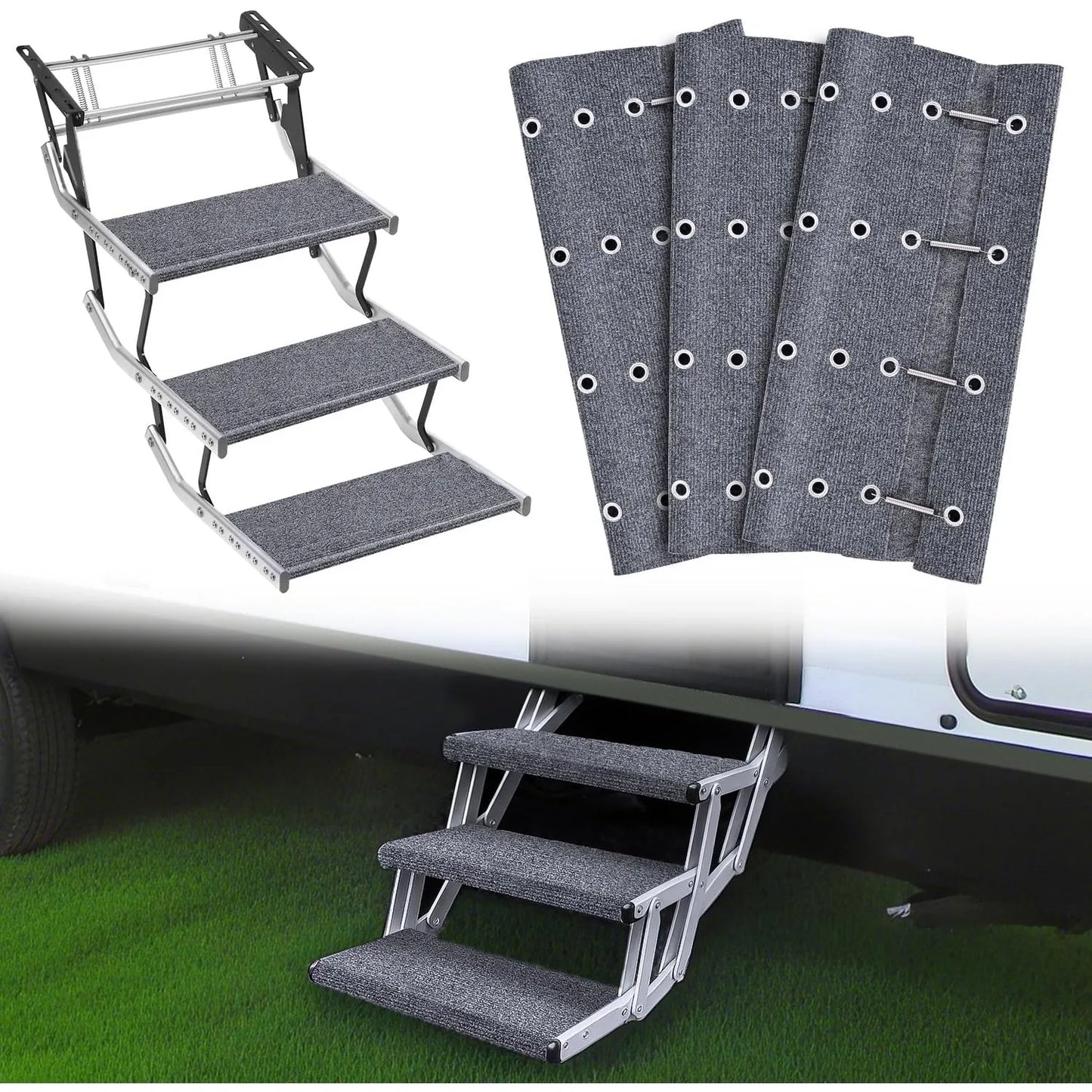 Nilight RV Step Covers 3 Pack 23" Adjustable Wrap Around Carpet with Spring for 8-11" Camper Steps Electrical Manual RV Stairs