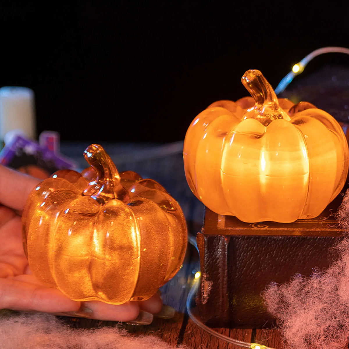 Battery Operated LED Pumpkin Decorative Lights For Holiday Tabletop Decor