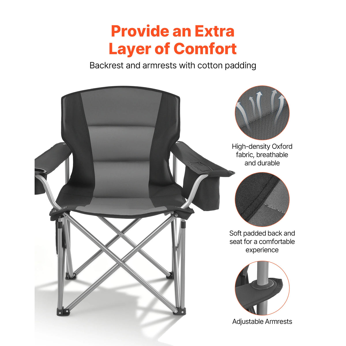 Vevor Heavy Duty Folding Camping Chair With Padded Armrests