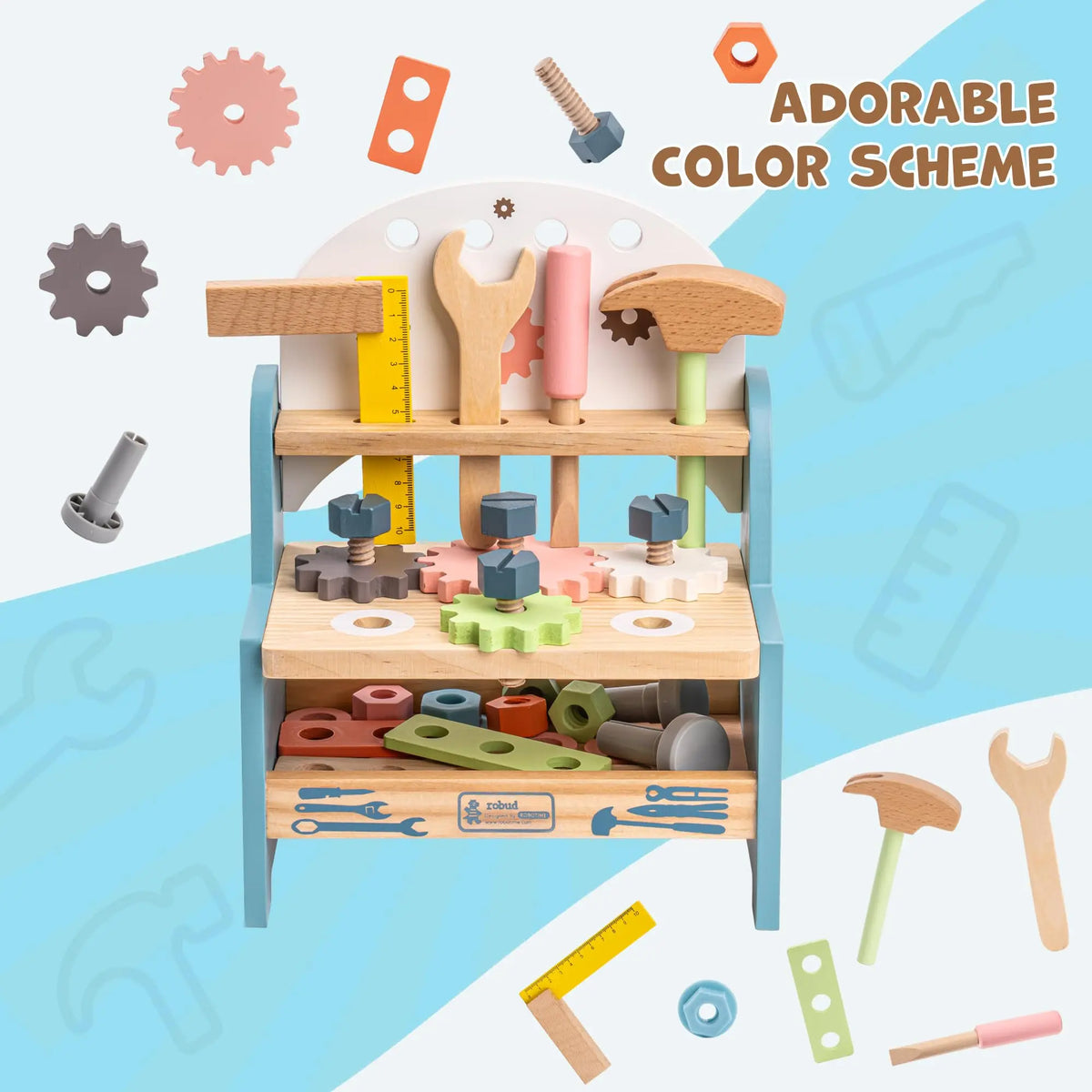 Robud Mini Wooden Montessori Tool Workbench Play Set