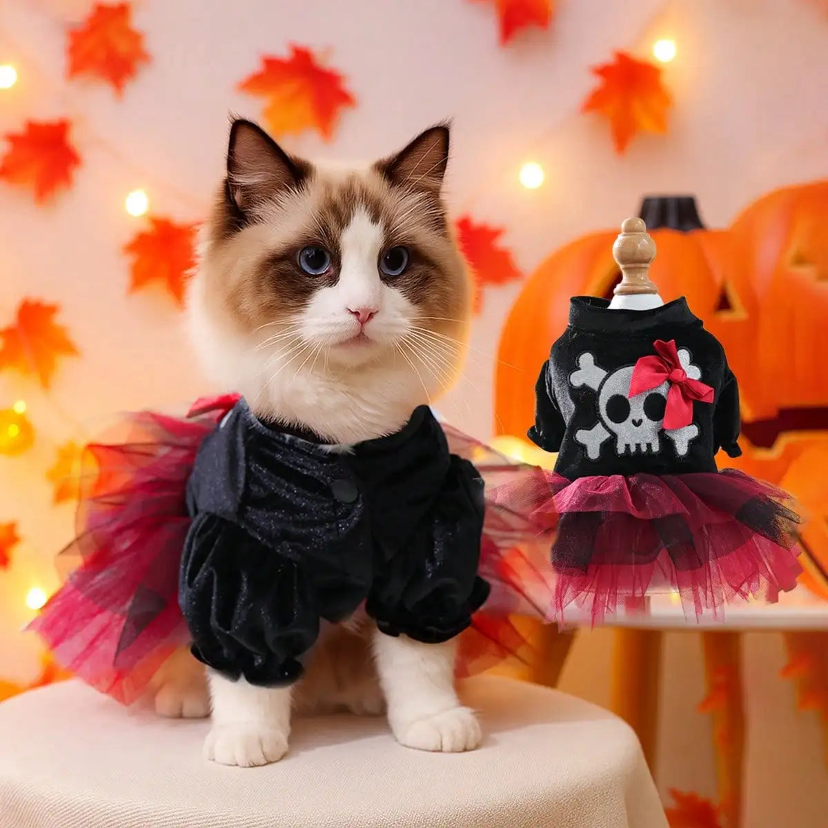 Halloween Skull Pattern Tulle Dress Costume For Dogs And Cats