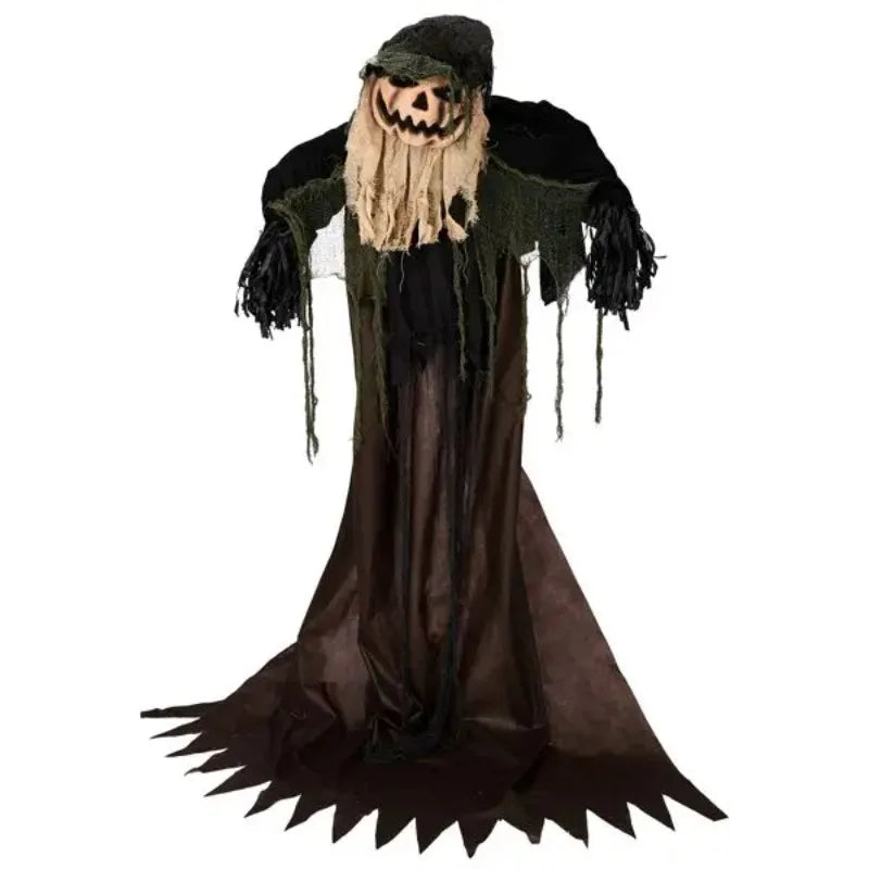 Outdoor Animatronic Wizard With Pumpkin Face Sound Activated Halloween Prop