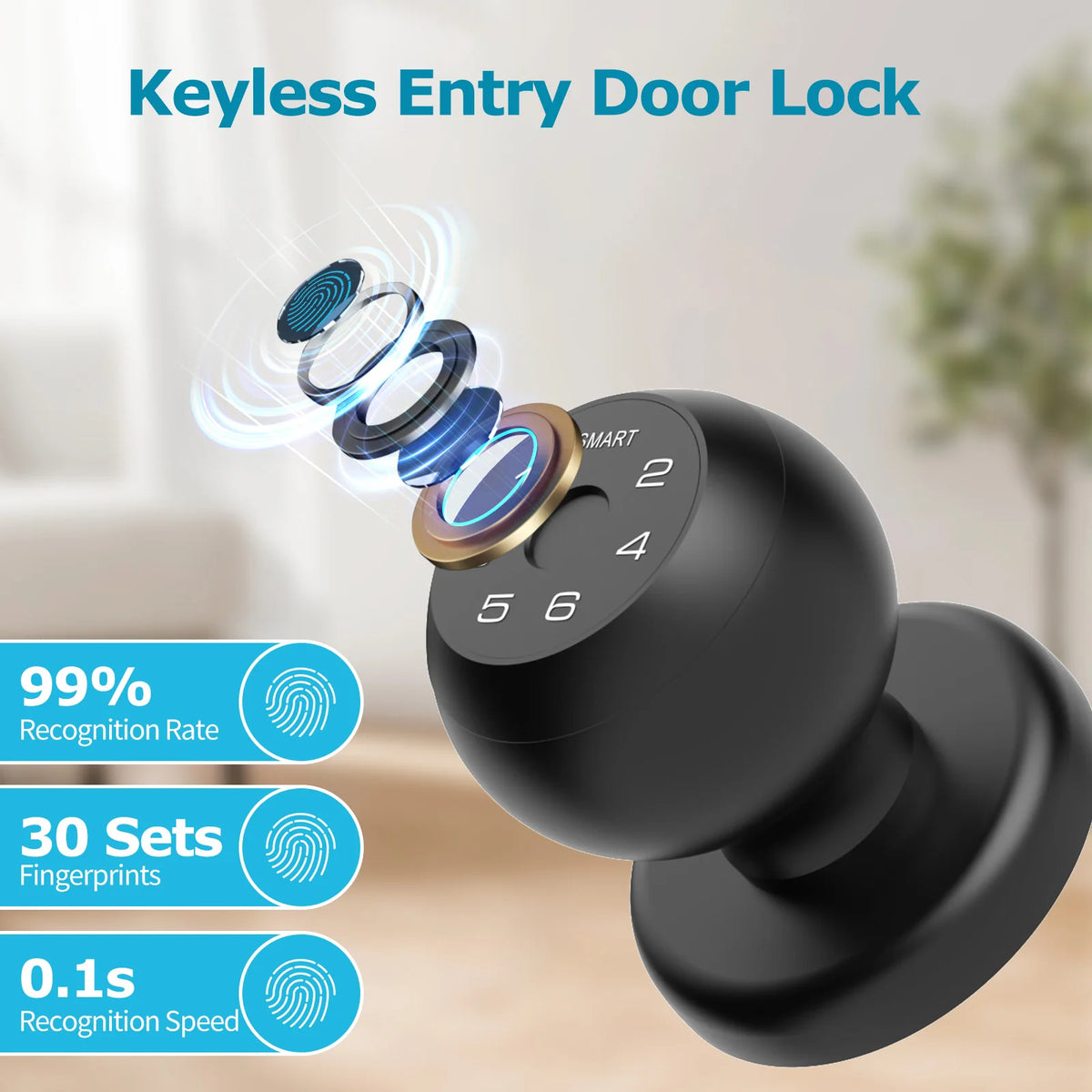 Viladepot Bluetooth Fingerprint Smart Lock With App And Emergency Power