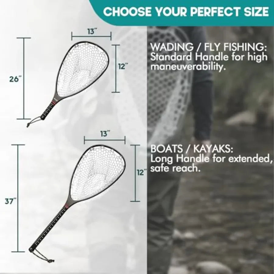 Carbon Fiber Fly Fishing Landing Net With Soft Rubber Mesh
