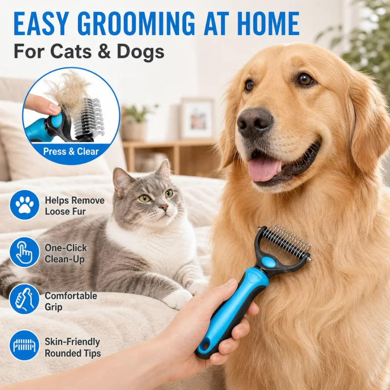 Pet Dematting Comb Grooming Tool With Stainless Steel Blades