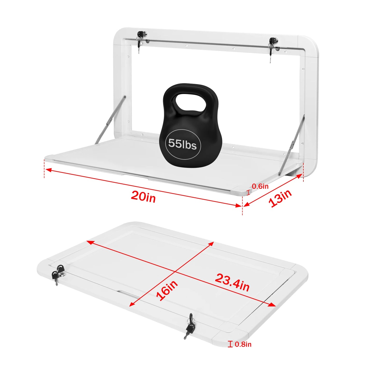 Foldable RV Wall Mount Table 600x420mm Aluminum Lockable Picnic Table for Camper Motorhome RV Space Saving Design