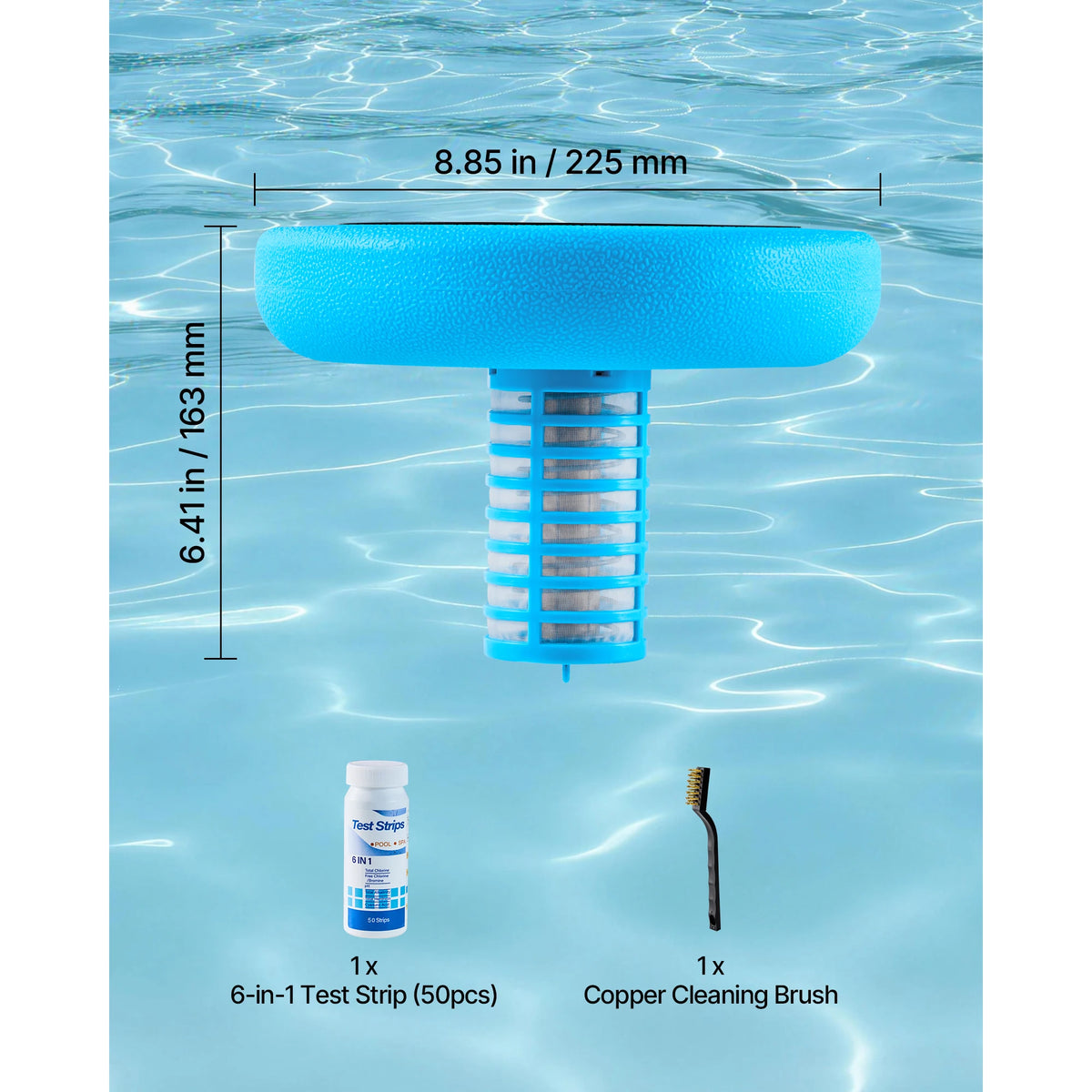 SucceBuy Solar Pool Ionizer Round Copper Floating Automatic Purifier Chlorine Free Water with Brush and Filter for Pools & Spas