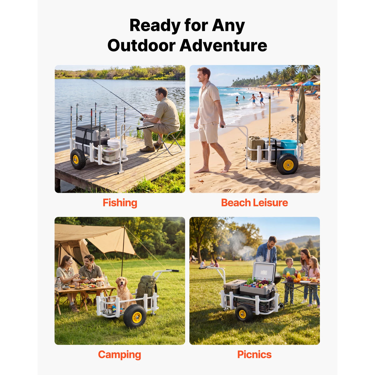 SucceBuy Foldable Beach Fishing Cart Carbon Steel Frame All Terrain