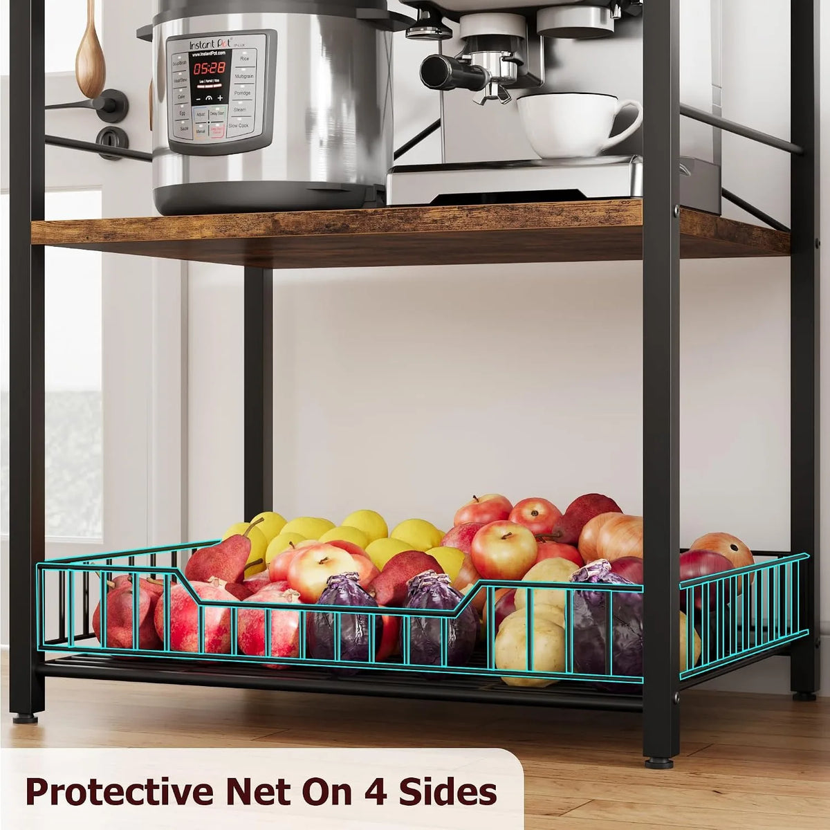 Freestanding Kitchen Baker Rack With Four Tier Steel Storage Shelf