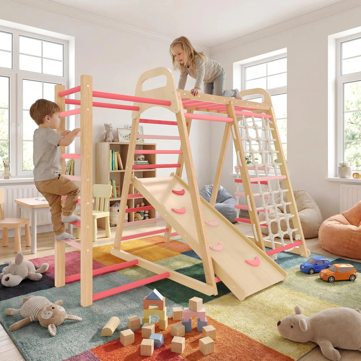 HiMiss Foldable Wooden Climbing Triangle Indoor Jungle Gym