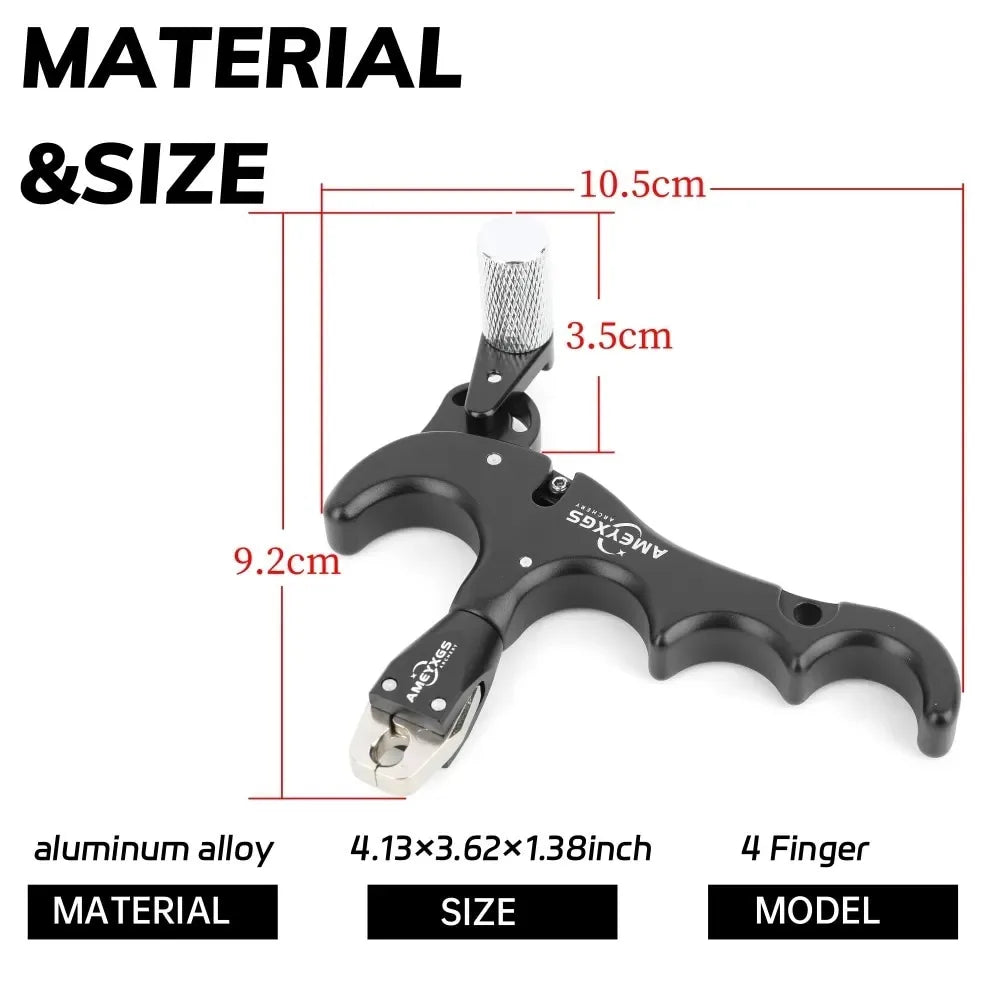 Compound Bow 4 Finger Release Aids Aluminum Alloy 360° Rotatable Jaws Left Right Hand Compatible Adjustable Trigger Archery Shooting Accessories