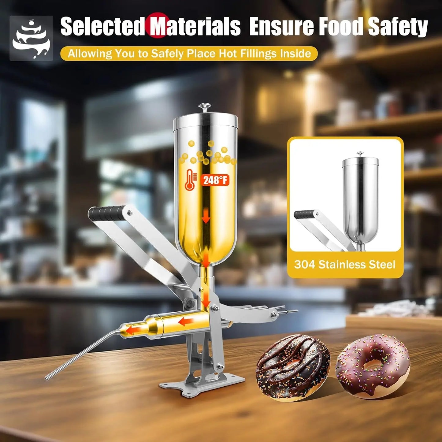 NEW Commercial Donut Filler Machine 5L Manual Donut Jelly Filler Injector Machine Stainless Steel Jelly Cream Filling Machine with 4 Filling Pipes for Restaurant Kitchen