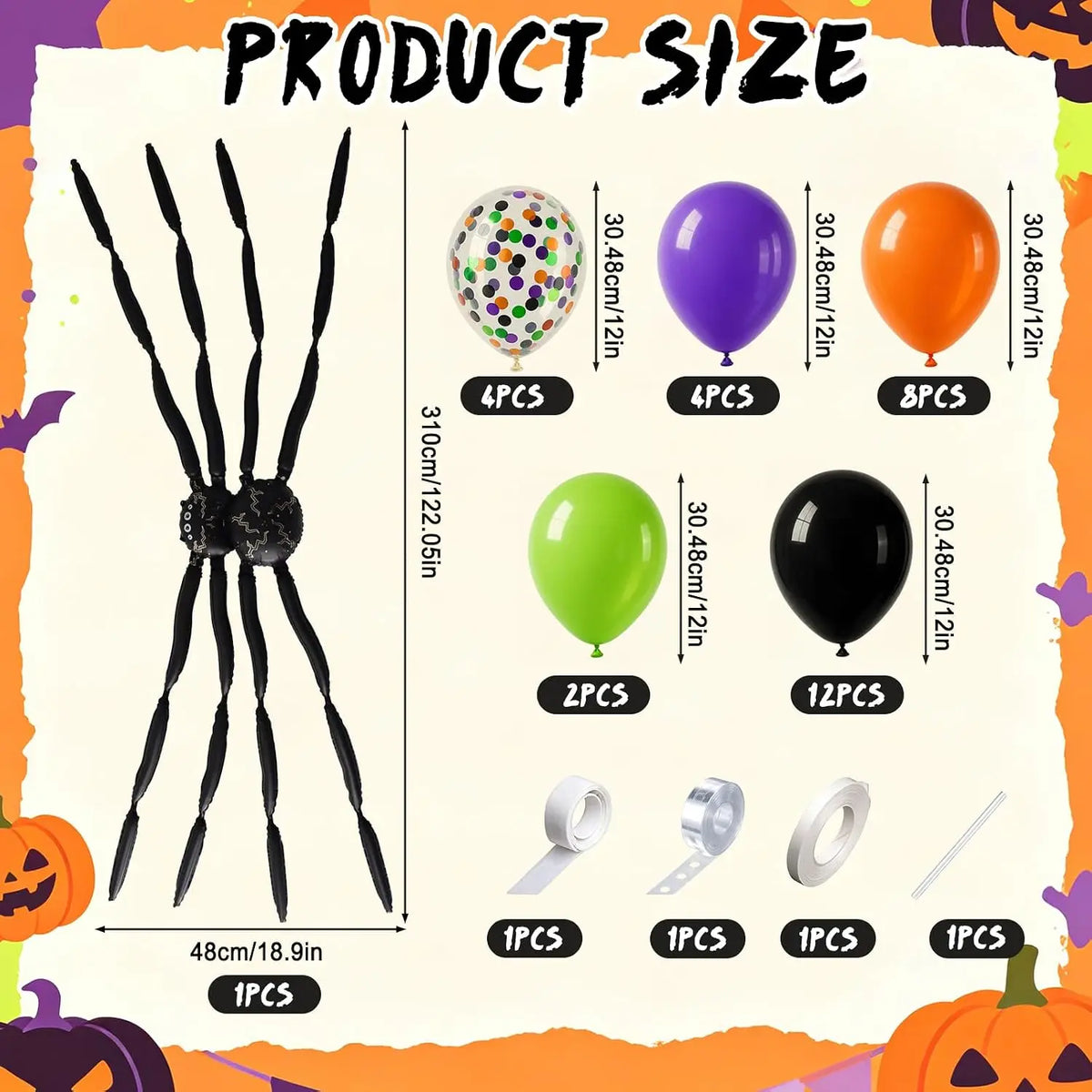 Halloween Balloon Arch Kit With Giant Spider Foil Balloons