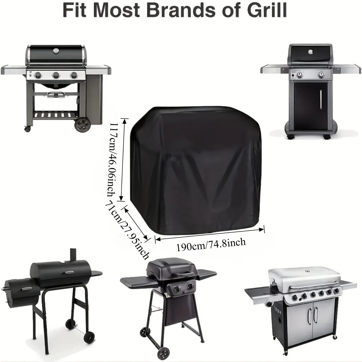 2-Piece Full-Coverage BBQ Cover—Outdoor Weather Protection; Black Oxford Fabric—Waterproof, UV-Resistant, and Tear-Resistant; Drawstring Closure for Easy Cleaning; Wind-Resistant and Durable; Suitable for Large Outdoor BB