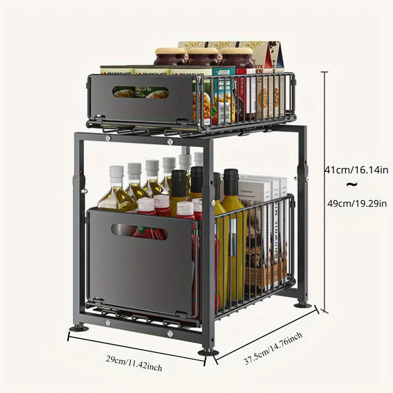 Aehome Adjustable Metal Under Sink Slide Out Cabinet Organizer Shelf