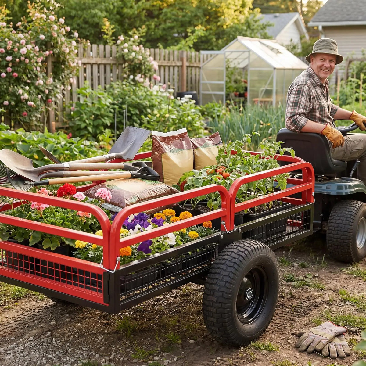 Heavy Duty Utility Trailer, 1500 LB Capacity, 15 Cu.Ft ATV Trailer Pull Behind with Removable Sides & All Terrain Tires, Lawn Tractor Dump Cart for Garden Yard