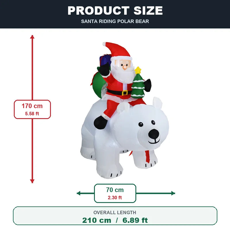 Santa Riding Polar Bear Christmas Inflatable With LED Lights