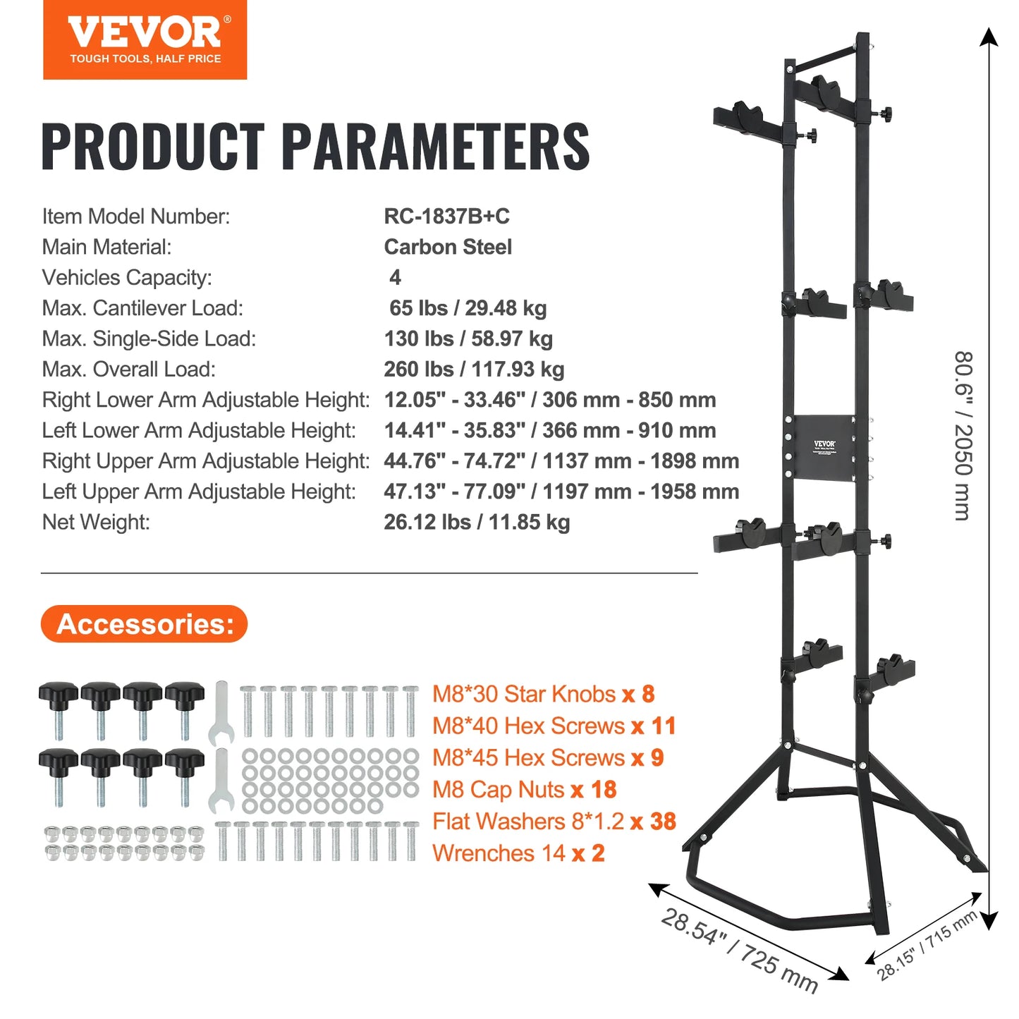 VEVOR Steel Adjustable Vertical Bike Storage Rack For Garage