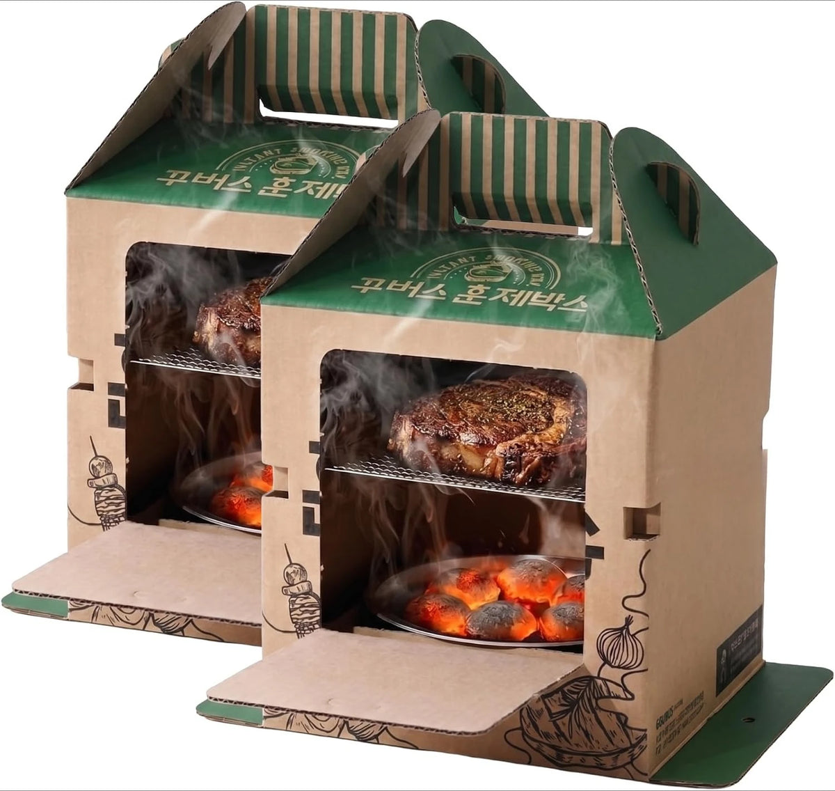Disposable Portable Charcoal BBQ Grill Smoker Roasting Box Food Grade Paper Quick Light 90 Mins Burning Outdoor Barbecue Grill For Camping Picnic Beach Pack Of 2