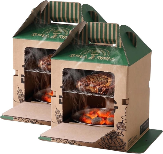 Disposable Portable Charcoal BBQ Grill Smoker Roasting Box Food Grade Paper Quick Light 90 Mins Burning Outdoor Barbecue Grill For Camping Picnic Beach Pack Of 2