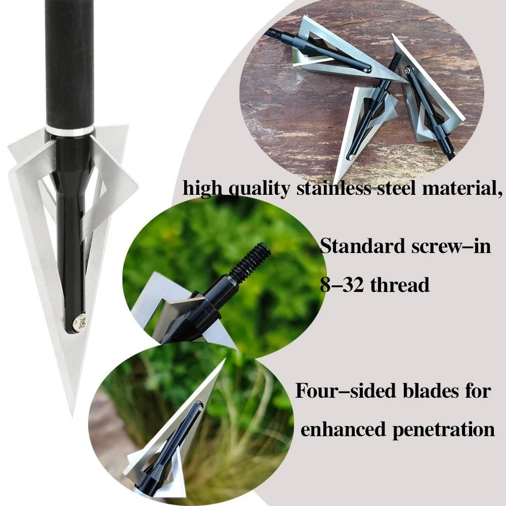 Blade Arrowheads 12pcs 120grain Screw-in Broadheads Made of Durable Aluminum and Steel Sharp Corrosion-Resistant Tips for DIY Arrow Shaft Compound Recurve Bow Hunting Shooting Target Practice Outdoor Archery Accessories