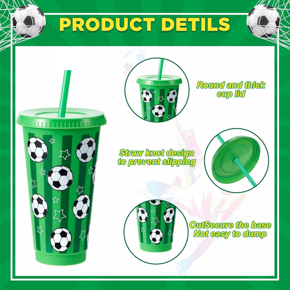 Football Themed Reusable Plastic Sports Party Drinking Tumbler
